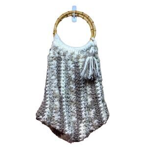Handmade Crochet Knitting Circle Wooden Handle Purse Tote
